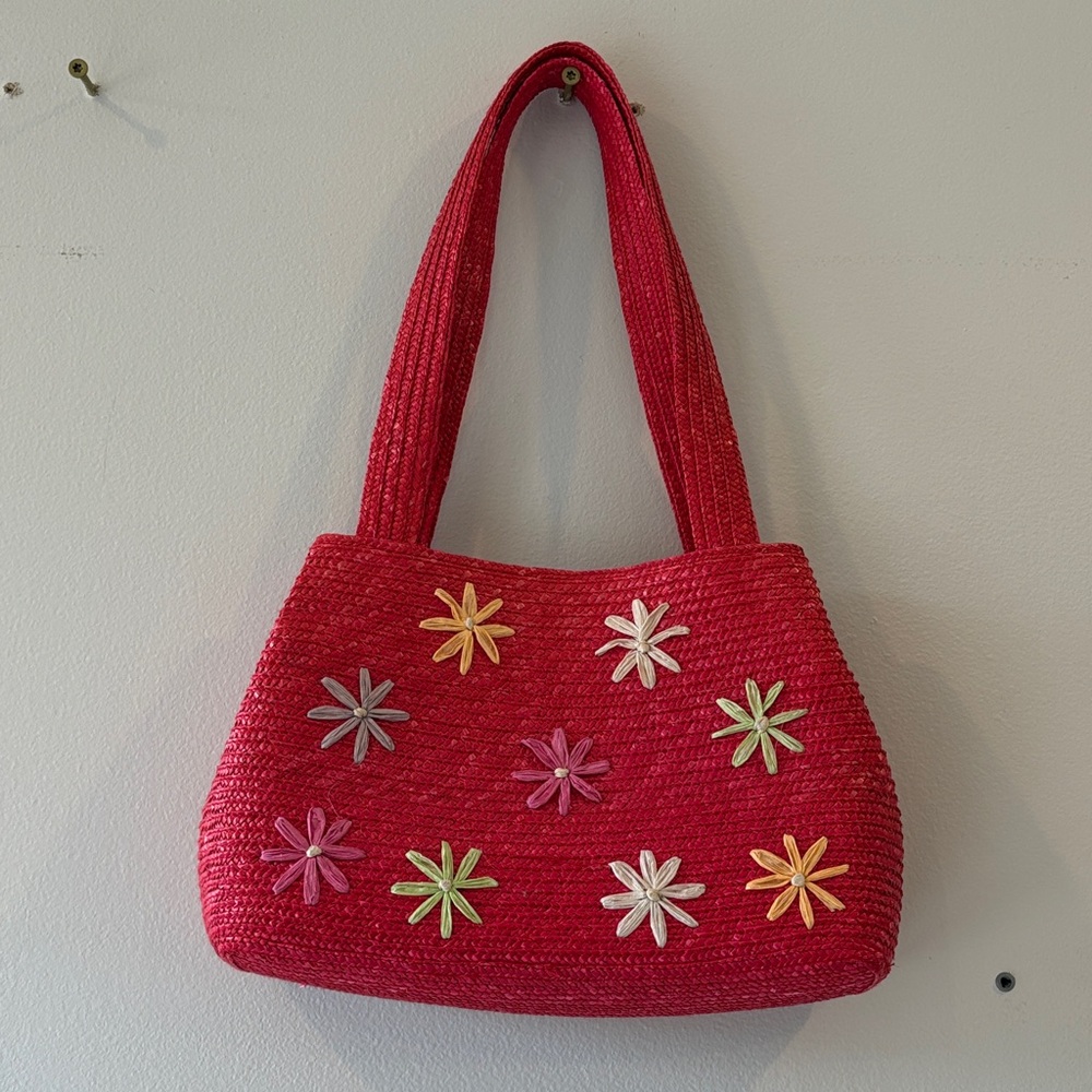 Vintage Straw Gunne Sax Floral Purse